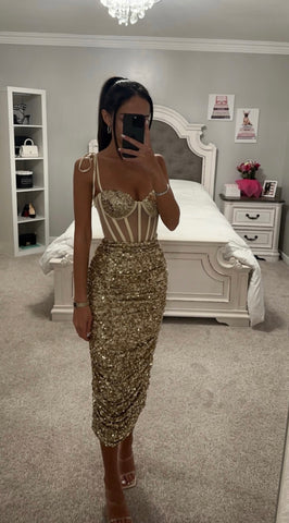 gold corset dress